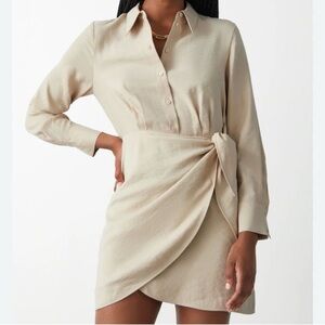 Classic Cream Shirt Wrap Mini Dress - Elegant Everyday
